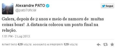Alexandre Pato tweet sulla fine della sua storia con Barbara Berlusconi