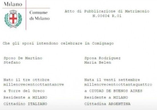 Atto di pubblicazione di matrimonio
