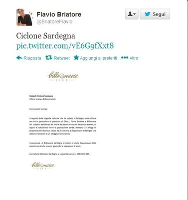 Ciclone Sardegna: le reazioni dei Vip sui social network [FOTO]